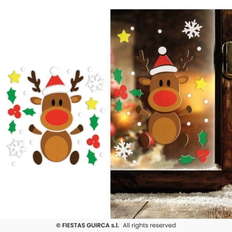DECORATION DE FENETRE EN GEL NOEL THEME RENNE RUDOLPH 20 X 25CM