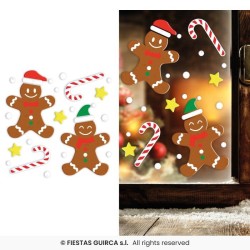 DECORATION DE FENETRE EN GEL NOEL THEME BISCUIT OU PAIN D'EPICE 20 X 25CM