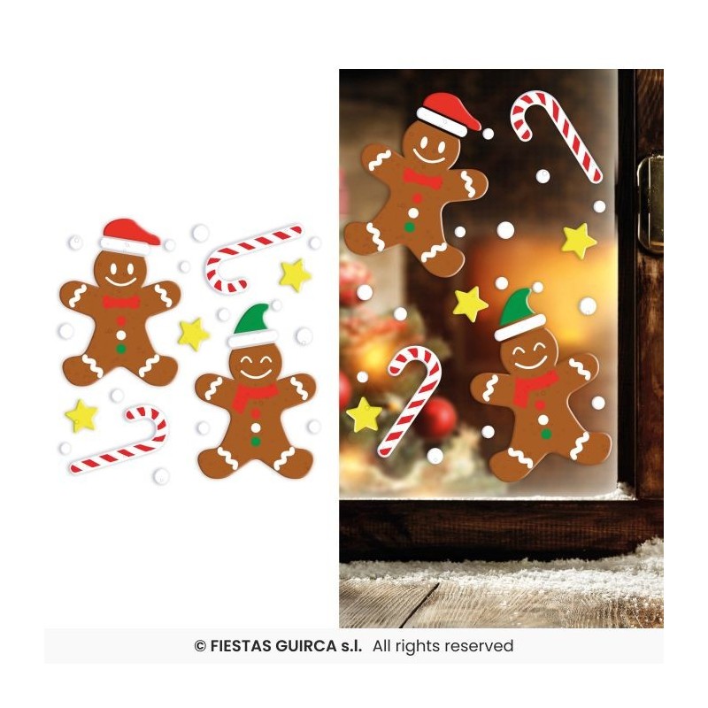 DECORATION DE FENETRE EN GEL NOEL THEME BISCUIT OU PAIN D'EPICE 20 X 25CM