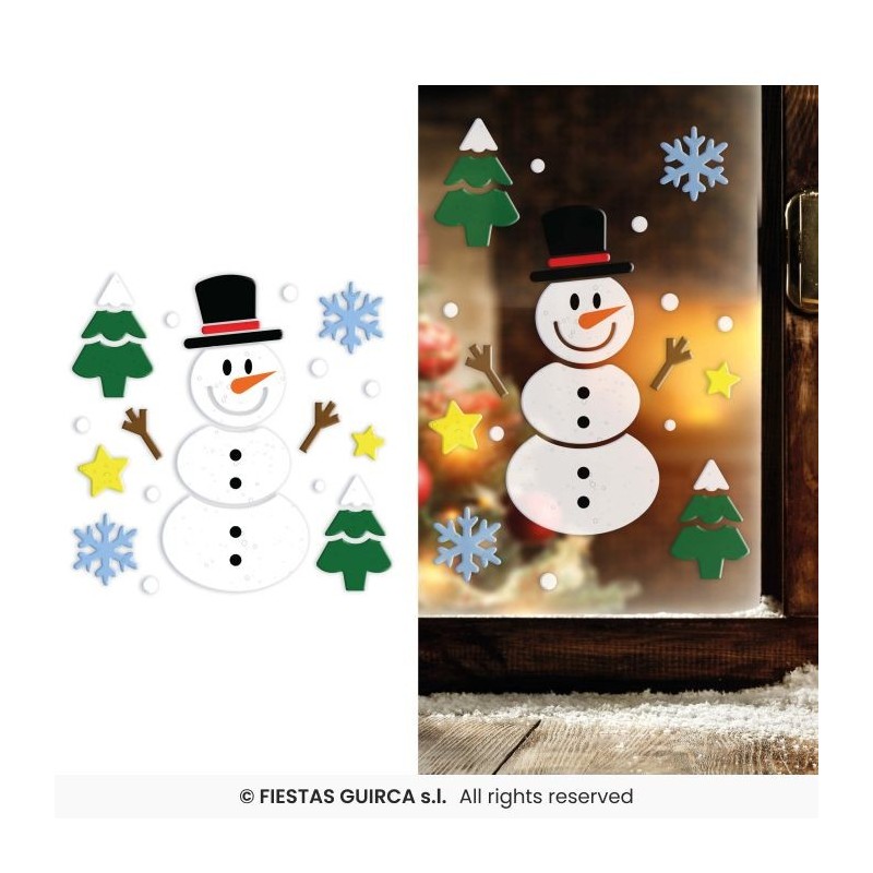 DECORATION DE FENETRE EN GEL NOEL THEME BONHOMME DE NEIGE 20 X 25CM