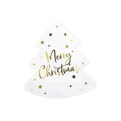 20 SERVIETTES BLANCHE SAPIN DE NOEL MERRY CHRISTMAS OR 16 X 16 CM 
