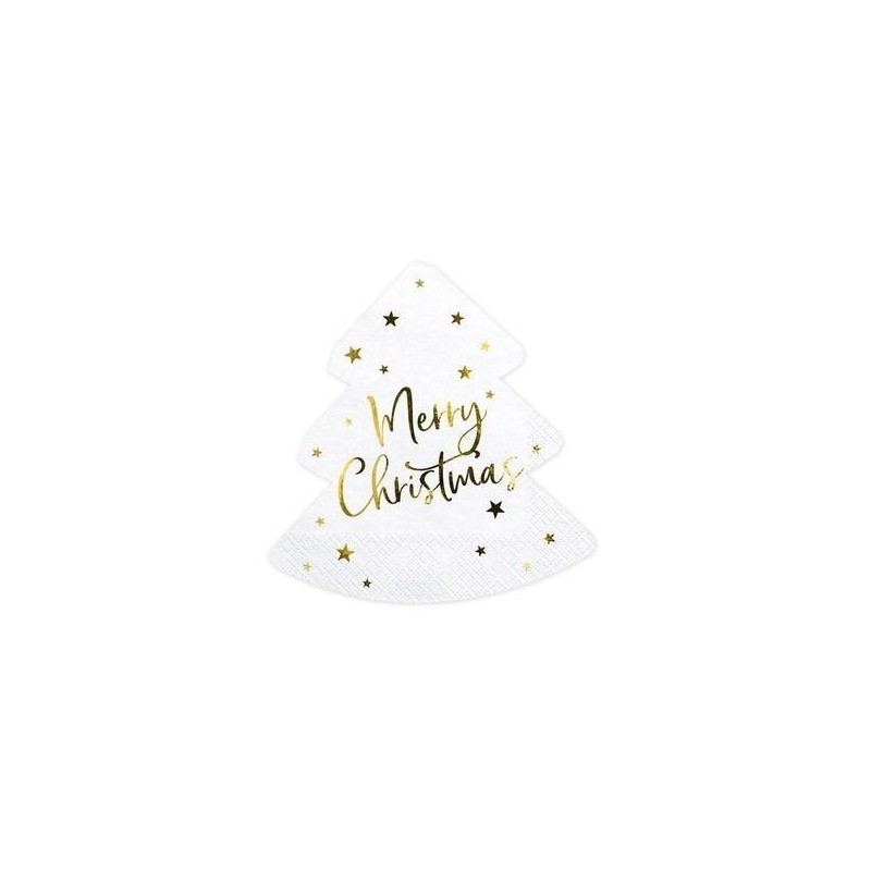 20 SERVIETTES BLANCHE SAPIN DE NOEL MERRY CHRISTMAS OR 16 X 16 CM  20 SERVIETTES BLANCHE SAPIN DE NOEL MERRY CHRISTMAS OR 16 X 16 CM