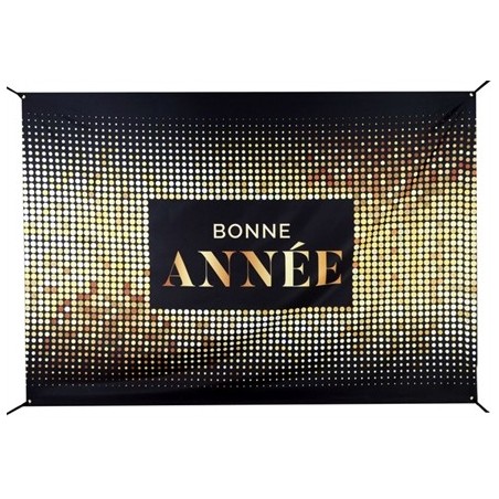 TOILE DE FOND BONNE ANNEE NOIR ET OR 210 X 150 CM