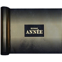 CHEMIN DE TABLE NOIR ET OR BONNE ANNEE 30 CM X 5 M