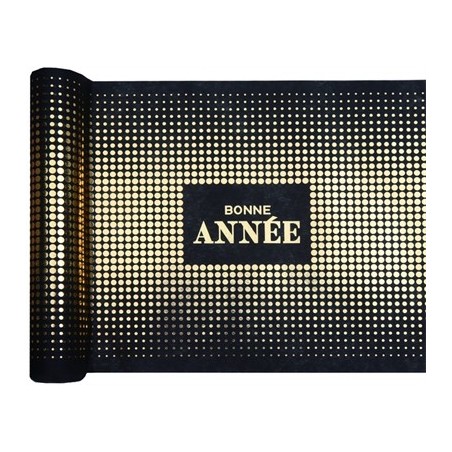 CHEMIN DE TABLE NOIR ET OR BONNE ANNEE 30 CM X 5 M