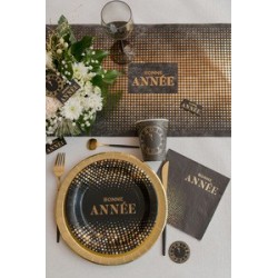 CHEMIN DE TABLE NOIR ET OR BONNE ANNEE 30 CM X 5 M