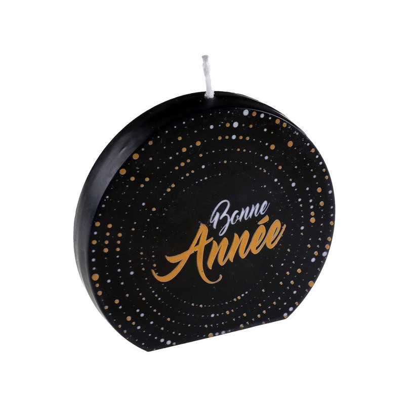 BOUGIE NOIR ET OR BONNE ANNEE 10 X 1.5 X 10 CM