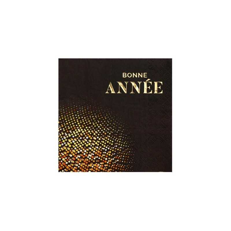 10 SERVIETTES NOIR ET OR BONNE ANNEE 33 X 33 CM 