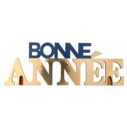 LETTRES BONNE ANNEE BLEU MARINE ET OR 25 x 4 x 9 CM EN BOIS
