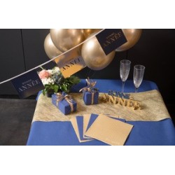 LETTRES BONNE ANNEE BLEU MARINE ET OR 25 x 4 x 9 CM EN BOIS