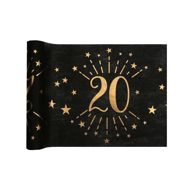CHEMIN DE TABLE 20 ANS NOIR ET OR 30 CM X 5 M 