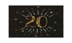 10 SERVIETTES ETINCELANT METAL OR 20 ANS NOIR 