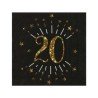 10 SERVIETTES ETINCELANT METAL OR 20 ANS NOIR 