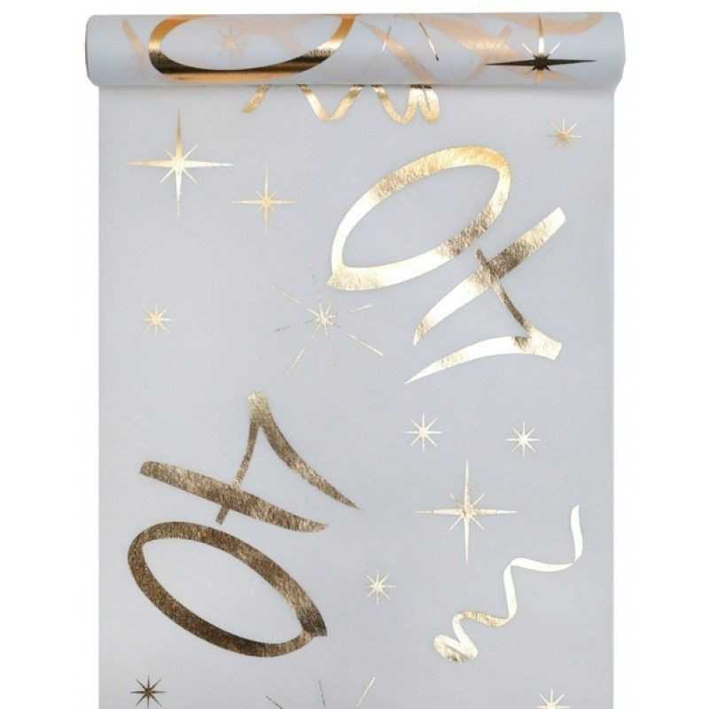 CHEMIN DE TABLE 40 ANS BLANC ET OR 30 CM X 5 M