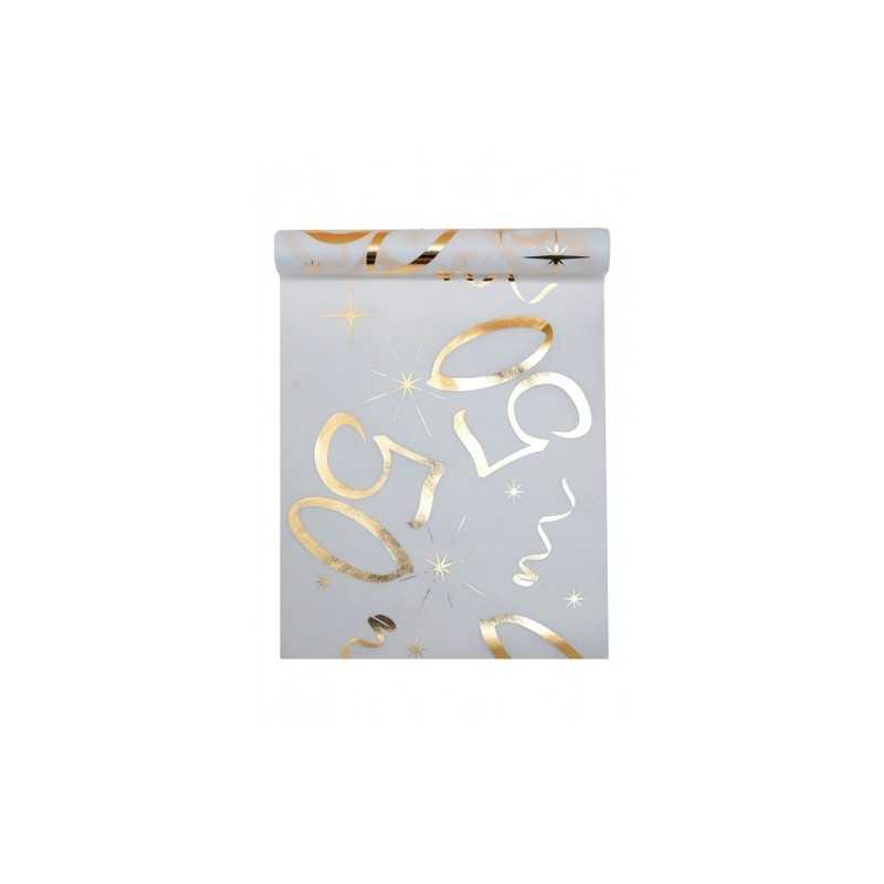 CHEMIN DE TABLE 50 ANS BLANC ET OR 30 CM X 5 M 