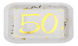 10 ASSIETTES 50 ANS OR ET BLANC 23 CM