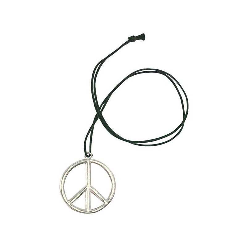 COLLIER HIPPIE PEACE AND LOVE METAL ARGENT