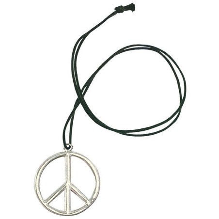 COLLIER HIPPIE PEACE AND LOVE METAL ARGENT
