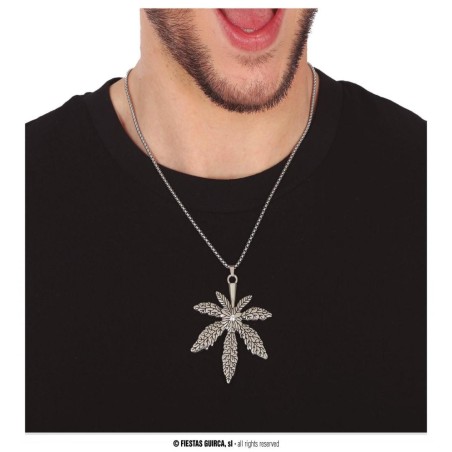 COLLIER FEUILLES DE CANNABIS GANJA 65 CM OR