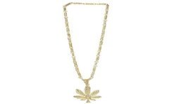 COLLIER FEUILLES DE CANNABIS GANJA 65 CM OR