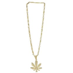 COLLIER FEUILLES DE CANNABIS GANJA 65 CM OR