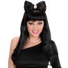 PERRUQUE LONGUE GLAM ROCK NOIRE AVEC NOEUD ET BIJOU
