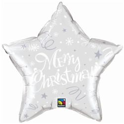 BALLON METALLIQUE ETOILE MERRY CHRISTMAS ARGENT ET BLANC 46 CM 