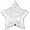 BALLON METALLIQUE ETOILE MERRY CHRISTMAS ARGENT ET BLANC 46 CM 