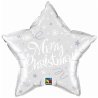 BALLON METALLIQUE ETOILE MERRY CHRISTMAS ARGENT ET BLANC 46 CM 