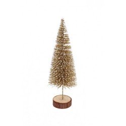 SAPINS DE TABLE SU TRONC OR ET BLANC TAILLE 6CM X 21 CM 