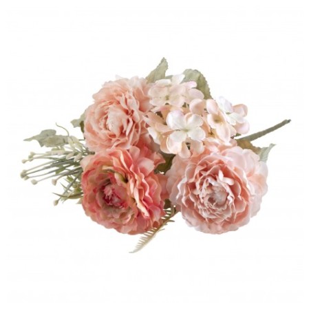 BOUQUET 3 FLEURS RENONCULES ROSE 32CM