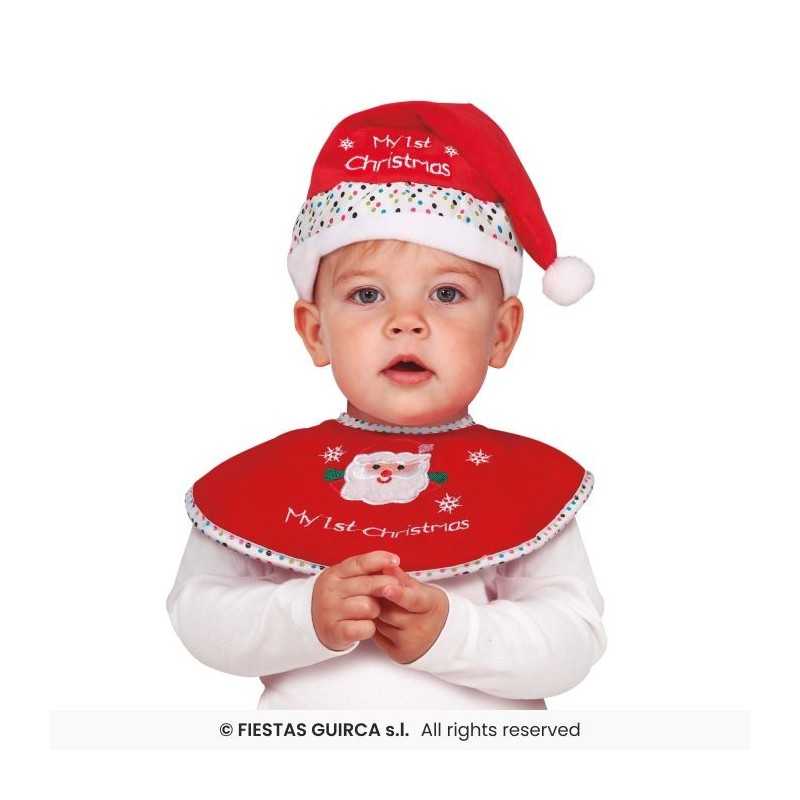 DEGUISEMENT BEBE BAVOIR + CHAPEAU OU BONNET PERE NOEL MY FIRST CHRISTMAS