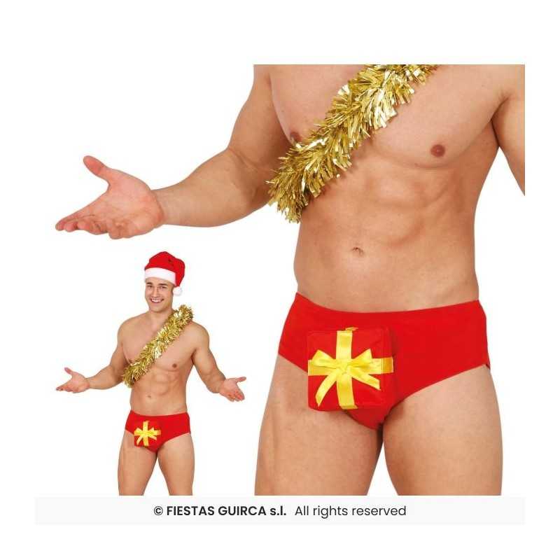 SLIP ROUGE CADEAU NOEUD JAUNE