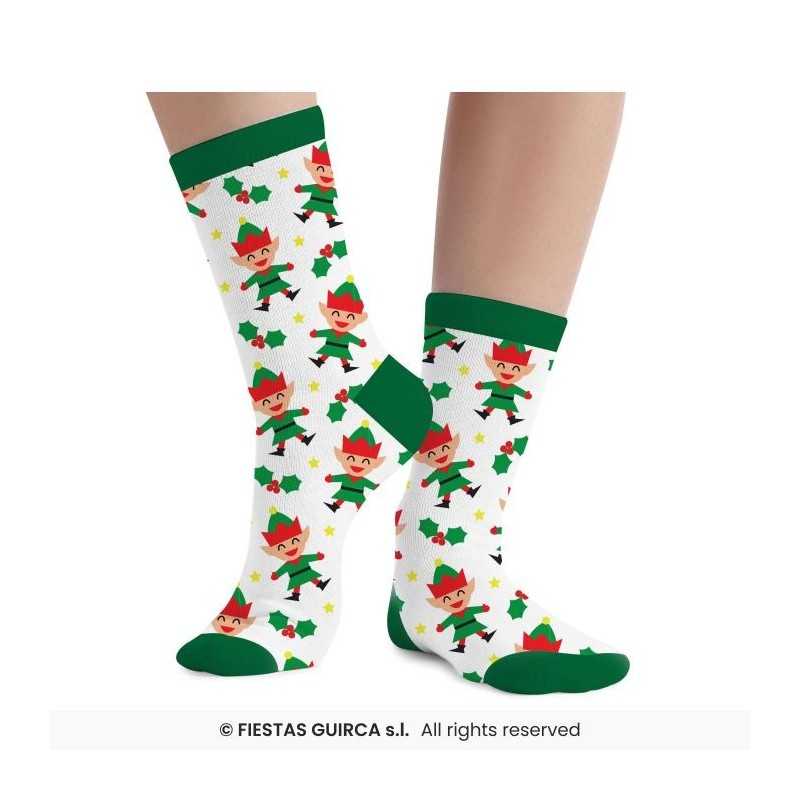 CHAUSSETTES THEME NOEL LUTINS DE NOEL SUR FOND BLANC TAILLE 37 - 41