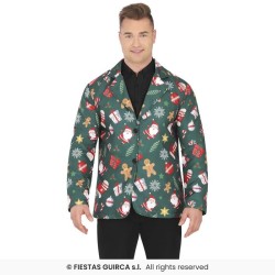 VESTE COSTUME HOMME VERTE IMPRIMEE MOTIFS DE NOEL TAILL M