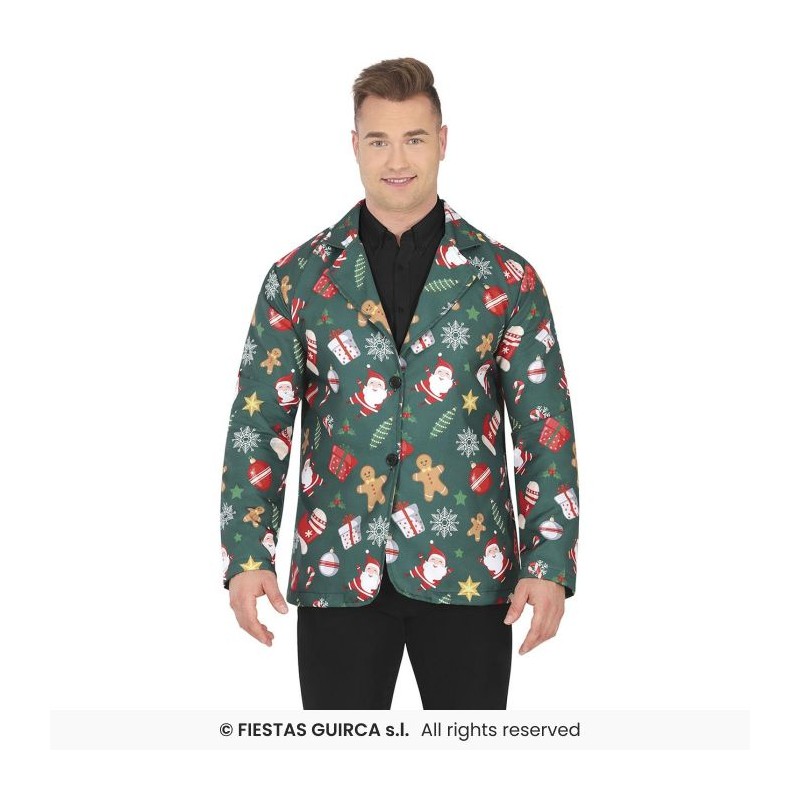 VESTE COSTUME HOMME VERTE IMPRIMEE MOTIFS DE NOEL TAILL M