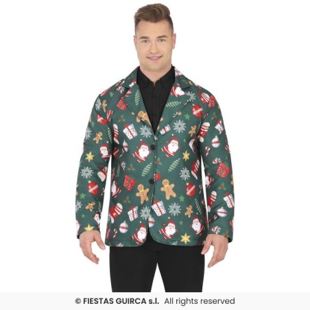 VESTE COSTUME HOMME VERTE IMPRIMEE MOTIFS DE NOEL TAILL M