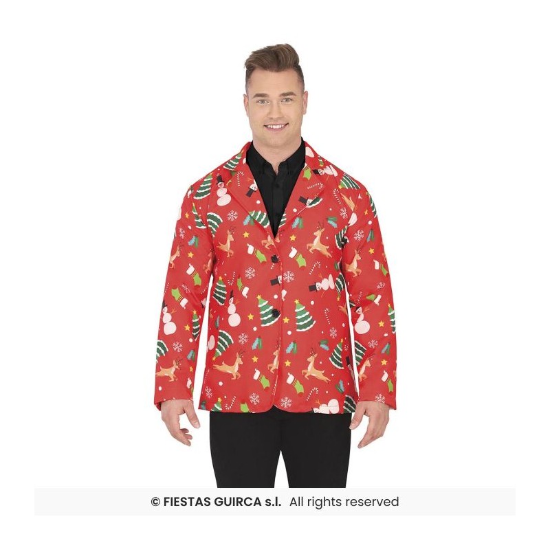 VESTE COSTUME HOMME BLANCHE IMPRIMEE MOTIFS DE NOEL TAILL L