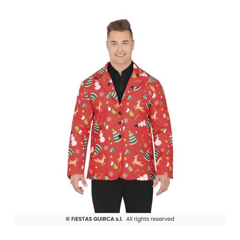 VESTE COSTUME HOMME BLANCHE IMPRIMEE MOTIFS DE NOEL TAILL L