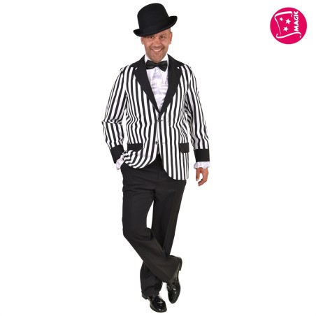 DEGUISEMENT ALL CAPONE VESTE GROSSES RAYURES NOIR ET BLANC TAILLE S