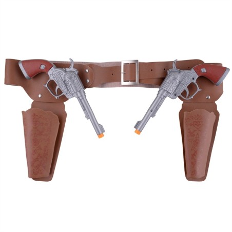 DOUBLE HOLSTER MARRON WESTERN ADULTE + 2 PISTOLETS