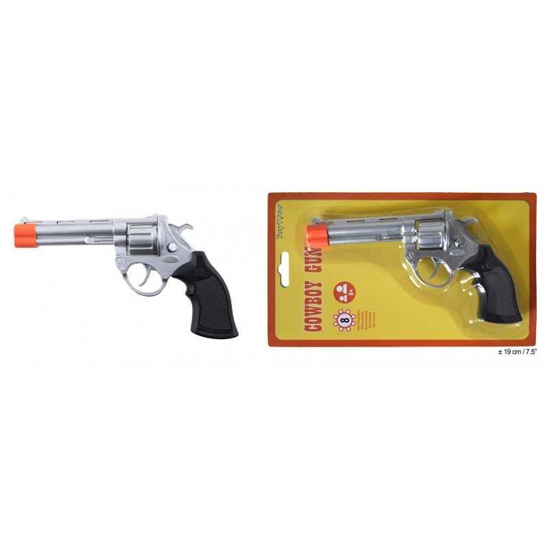 PISTOLET REVOLVER COWBOY 8 COUPS 19 CM ARGENT SUR BLISSER