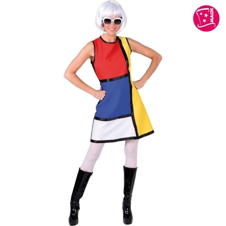 DEGUISEMENT ROBE ANNEES 80 MODERN ART ROUGE JAUNE BLEU CASTELBAJAC TAILLE XS