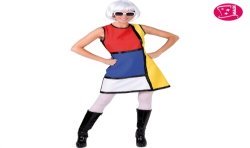 DEGUISEMENT ROBE ANNEES 80 MODERN ART ROUGE JAUNE BLEU CASTELBAJAC TAILLE S