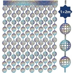 RIDEAU FOIL ARGENT IRISE BOULES A FACETTES 1 M X 2 M