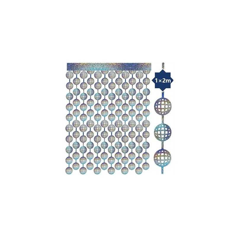 RIDEAU FOIL ARGENT IRISE BOULES A FACETTES 1 M X 2 M