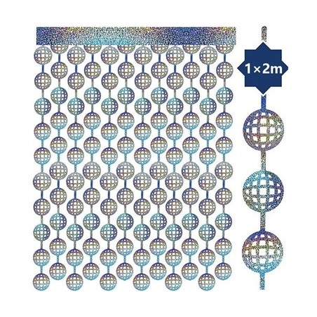 RIDEAU FOIL ARGENT IRISE BOULES A FACETTES 1 M X 2 M