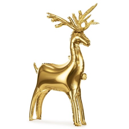 BALLON METALLIQUE RENNE DE NOEL OR  A GONFLER A L'AIR 42 X 73 CM