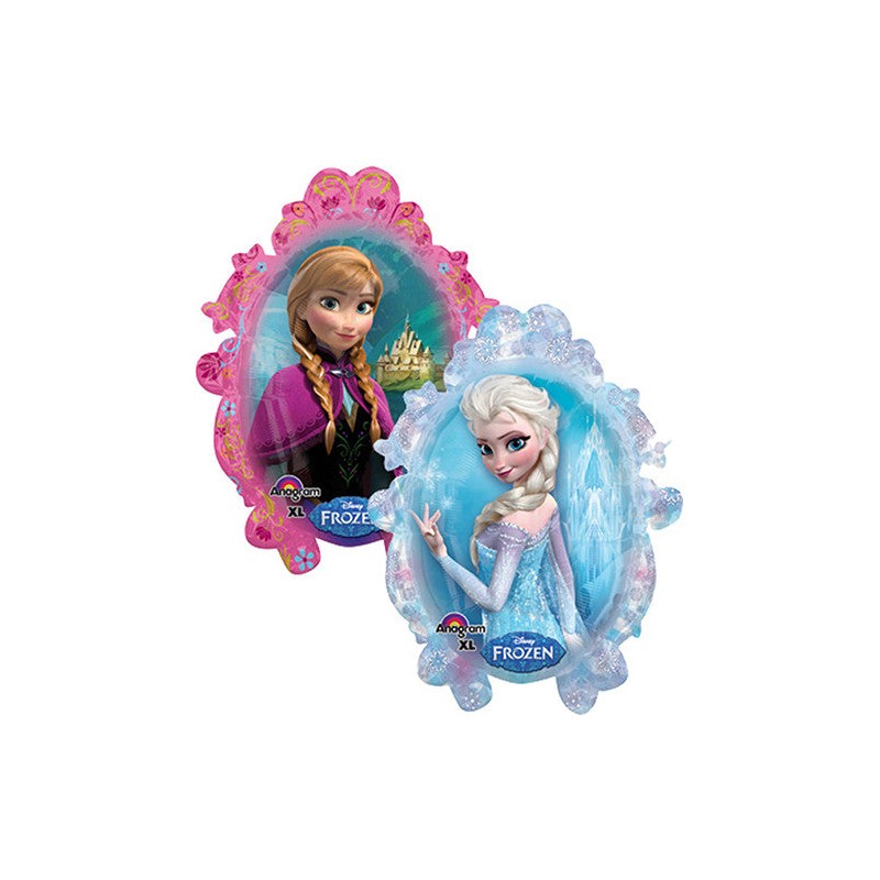 BALLON METALLIQUE MIROIR REINE DES NEIGES ANNA ET ELSA 63 X 78 CM