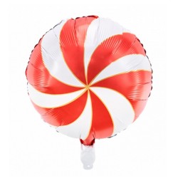 BALLON METALLIQUE ROND 35CM BONBON SUCETTE ROUGE BLANC ET OR